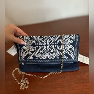 Urban Expressions Blue and White Clutch with Floral Design